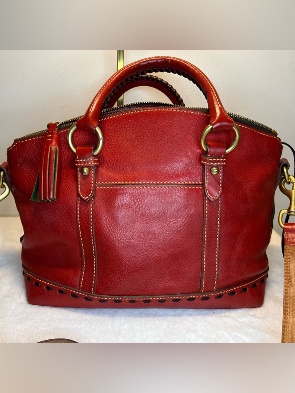 Dooney & Bourke Florentine Red Leather Large Satchel EUC - Picture 3 of 9